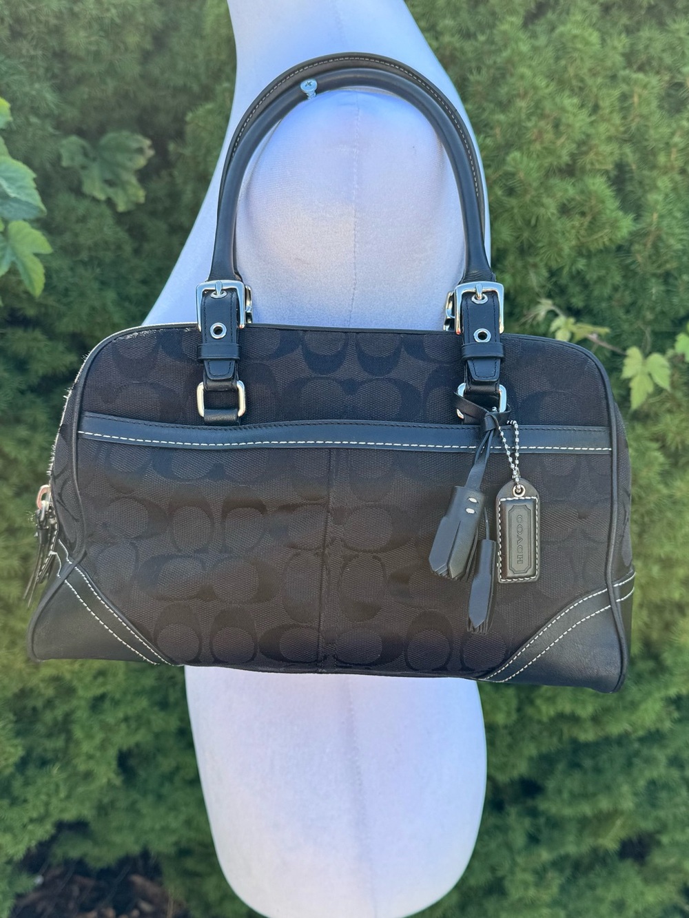 Coach Y2K Hampton Black Signature Jacquard Satchel with Leather Trim